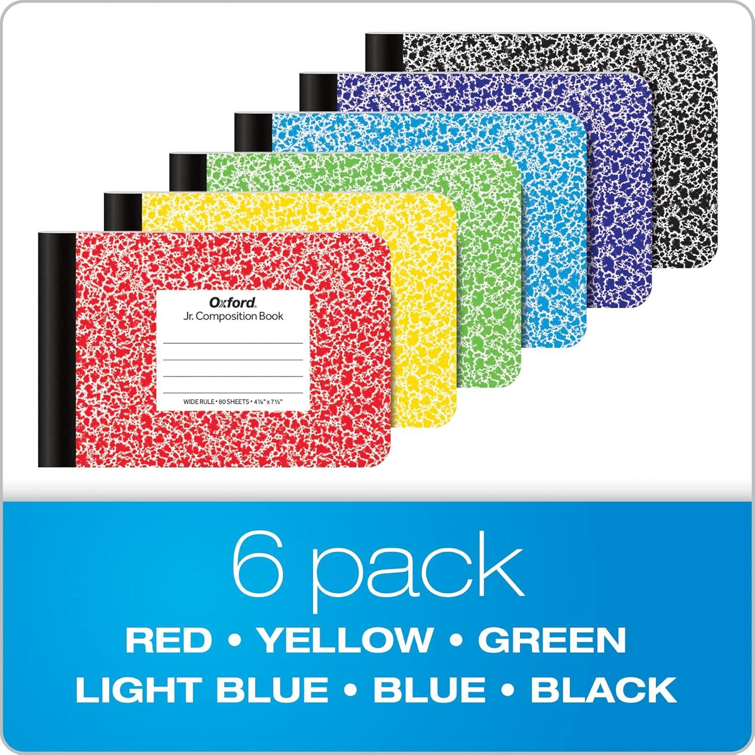 imageOxford Jr Composition Notebooks Notebooks for School School Supplies Half Size 478 x 712 Inches Wide Ruled Paper Kids Journal 80 Sheets Assorted Primary Covers 6 Pack 63779