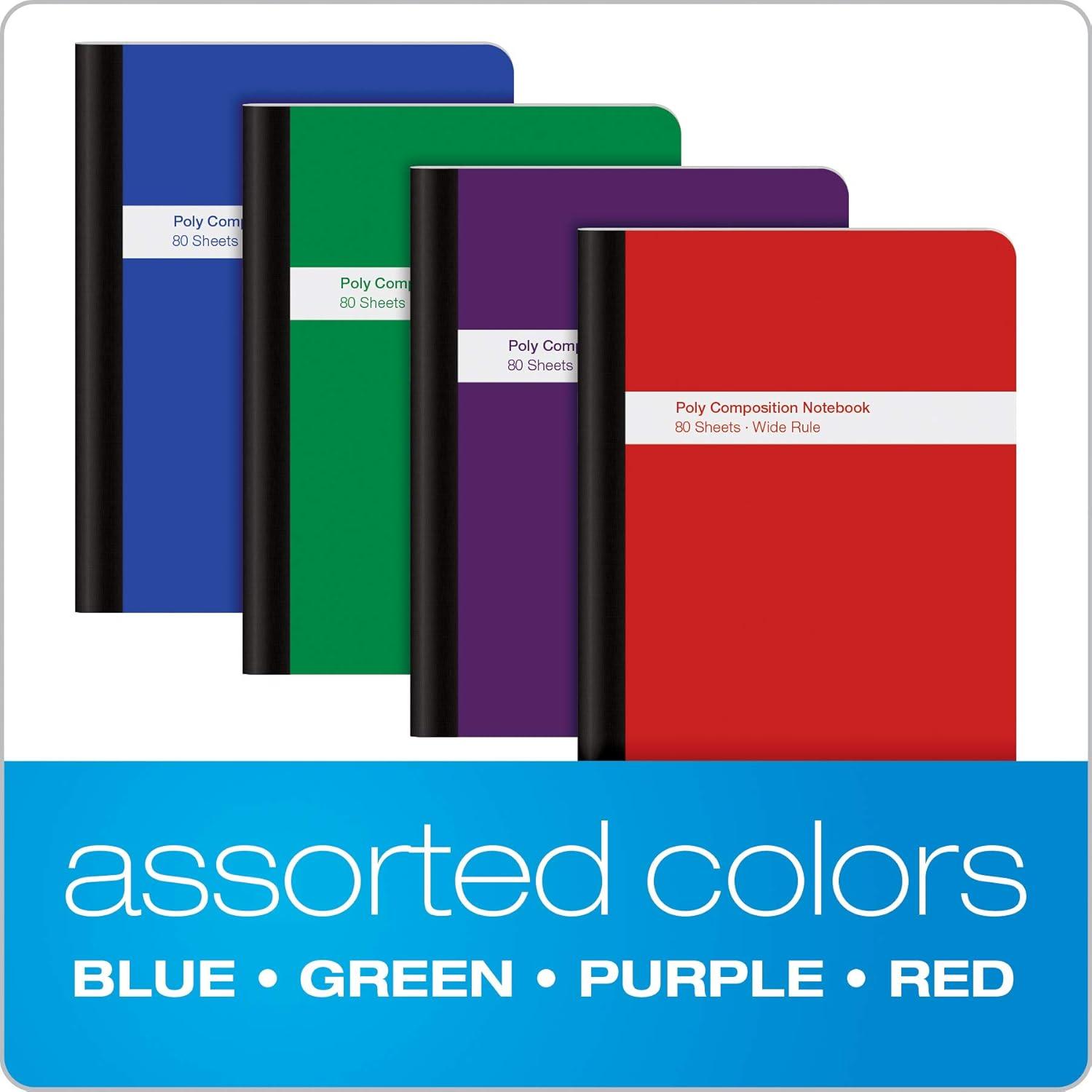 imageOxford Poly Composition Notebook 4 CountPack of 1 Wide Ruled Paper 934 x 712 Inches 80 Sheets Assorted Colors Blue Green Purple Red 649594 CountPack of 1