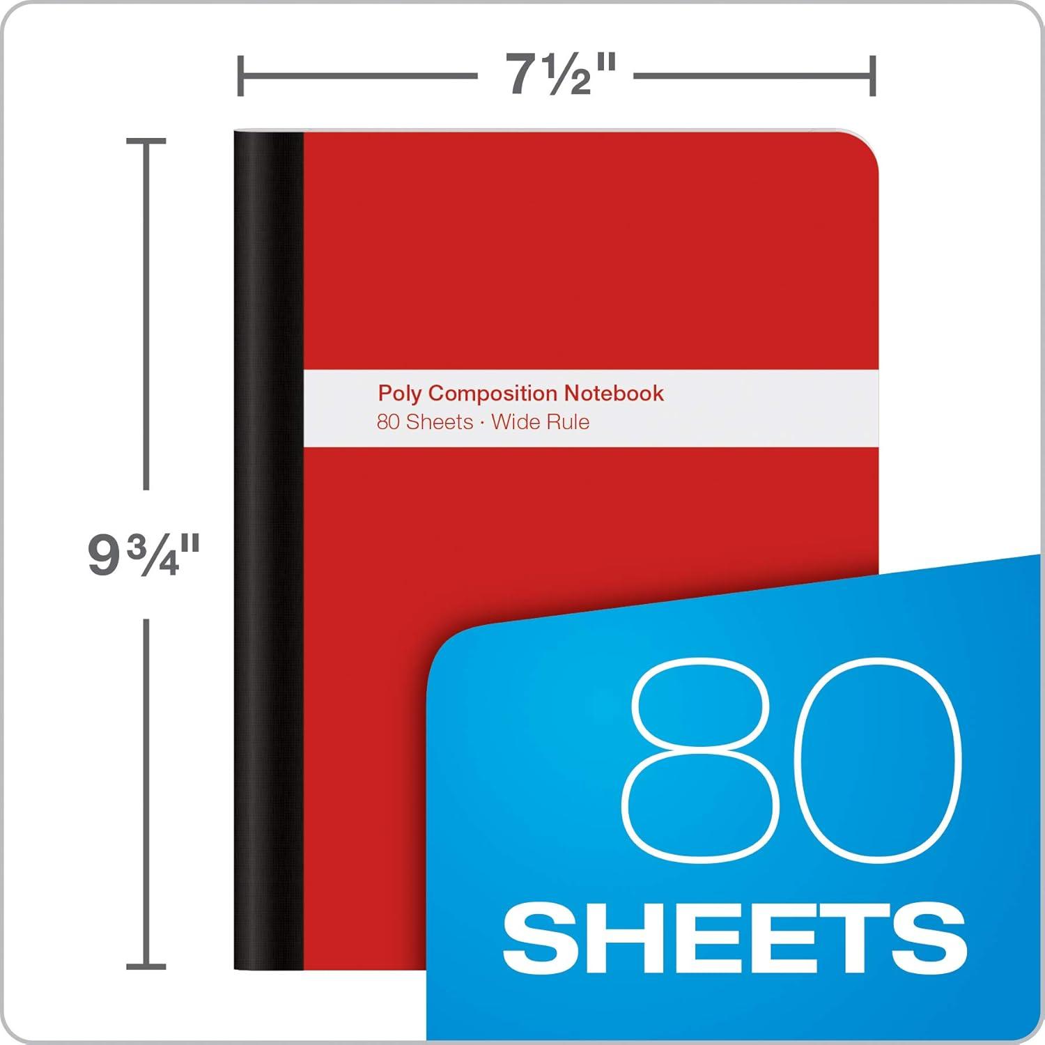 imageOxford Poly Composition Notebook 4 CountPack of 1 Wide Ruled Paper 934 x 712 Inches 80 Sheets Assorted Colors Blue Green Purple Red 649594 CountPack of 1