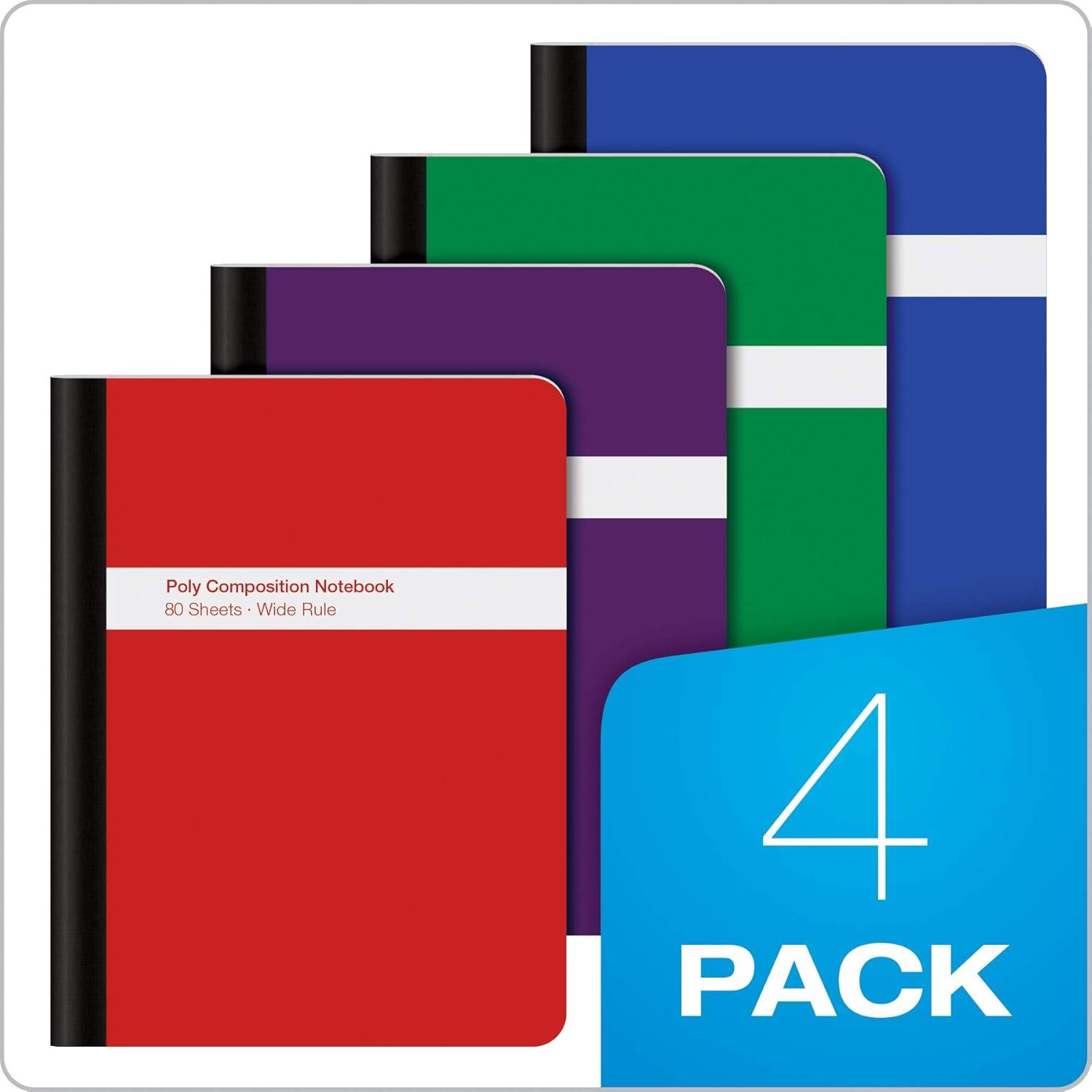 imageOxford Poly Composition Notebook 4 CountPack of 1 Wide Ruled Paper 934 x 712 Inches 80 Sheets Assorted Colors Blue Green Purple Red 649594 CountPack of 1