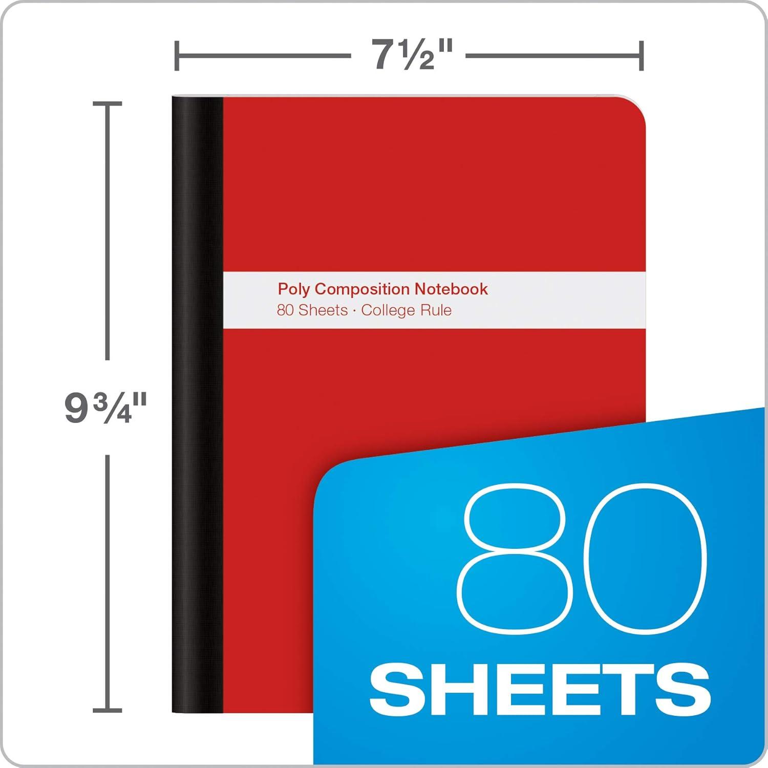 imageOxford Poly Composition Notebook 4 CountPack of 1 Wide Ruled Paper 934 x 712 Inches 80 Sheets Assorted Colors Blue Green Purple Red 64959College Rule