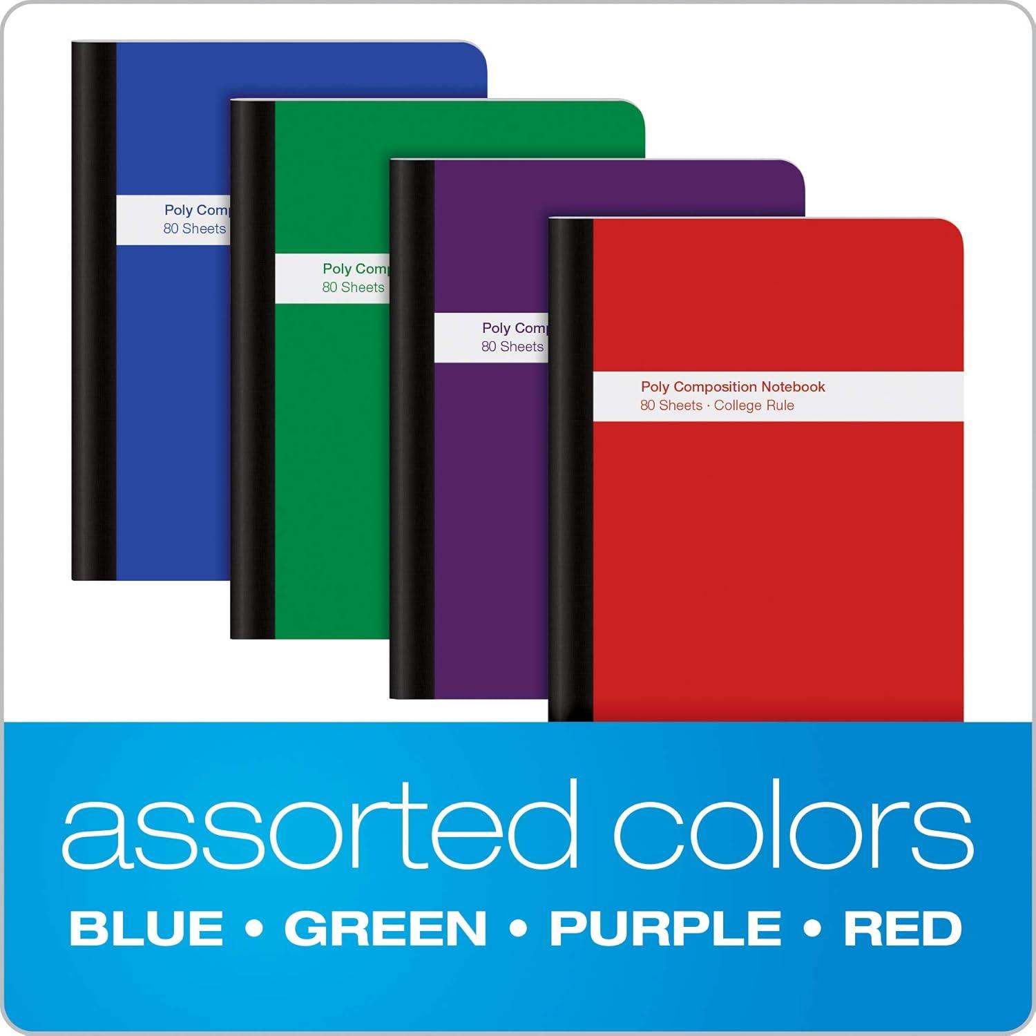 imageOxford Poly Composition Notebook 4 CountPack of 1 Wide Ruled Paper 934 x 712 Inches 80 Sheets Assorted Colors Blue Green Purple Red 64959College Rule