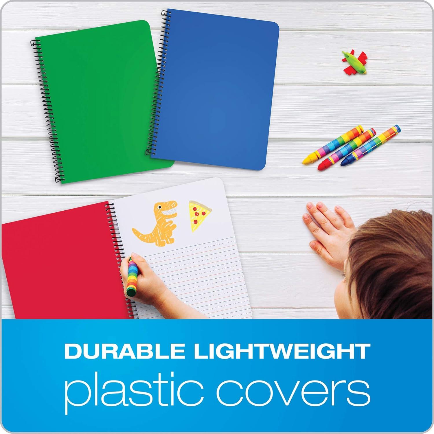 imageOxford Primary Spiral Notebooks WritingDrawing Practice PreK K2 Durable Plastic Covers Writing Journals for Kids 80 Sheets 934 x 712 Inch Blue Green Red 3 Pack 89001