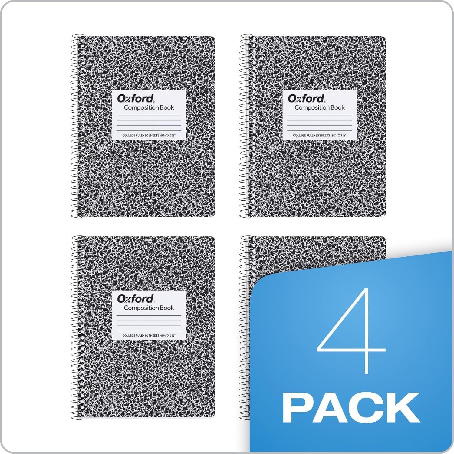imageOxford Spiral Composition Notebooks 4 Pack Wide Ruled Paper 934 x 712 Inches 80 Sheets Black Marble Cover 64950