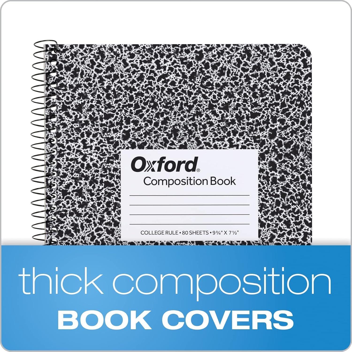 imageOxford Spiral Composition Notebooks 4 Pack Wide Ruled Paper 934 x 712 Inches 80 Sheets Black Marble Cover 64950