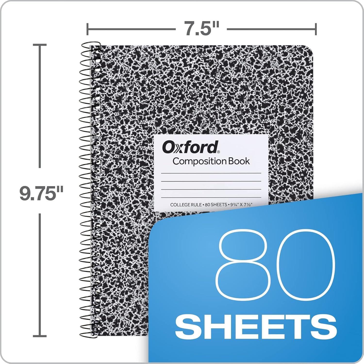 imageOxford Spiral Composition Notebooks 4 Pack Wide Ruled Paper 934 x 712 Inches 80 Sheets Black Marble Cover 64950