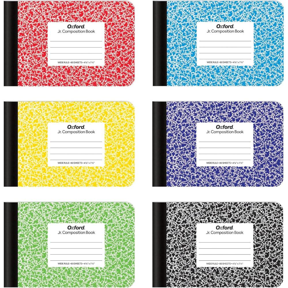 imageOxford Jr Composition Notebooks Notebooks for School School Supplies Half Size 478 x 712 Inches Wide Ruled Paper Kids Journal 80 Sheets Assorted Primary Covers 6 Pack 63779