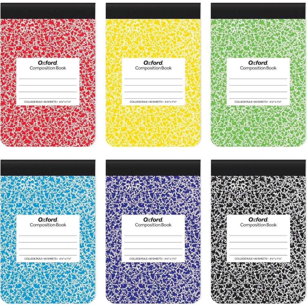 imageOxford Jr Composition Notebooks Notebooks for School School Supplies Half Size Kids Journal 712 x 478 Inches College Ruled Paper 80 Sheets Primary Marble Covers 6 Pack 63774