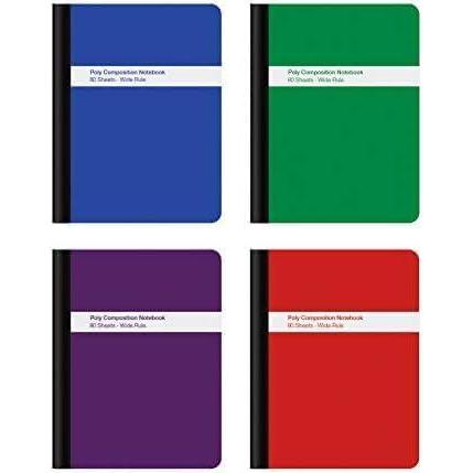 imageOxford Poly Composition Notebook 4 CountPack of 1 Wide Ruled Paper 934 x 712 Inches 80 Sheets Assorted Colors Blue Green Purple Red 649594 CountPack of 6