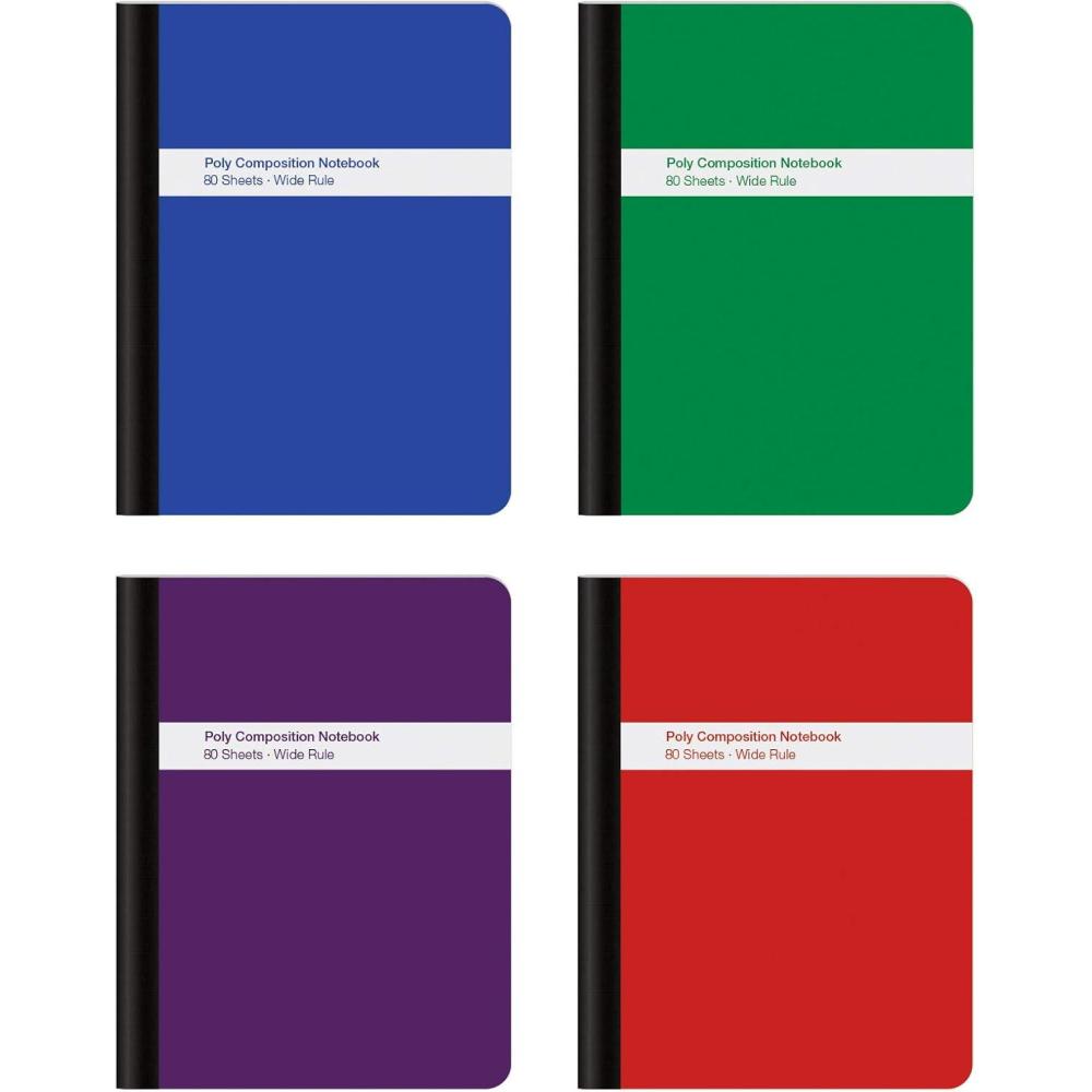 imageOxford Poly Composition Notebook 4 CountPack of 1 Wide Ruled Paper 934 x 712 Inches 80 Sheets Assorted Colors Blue Green Purple Red 649594 CountPack of 1