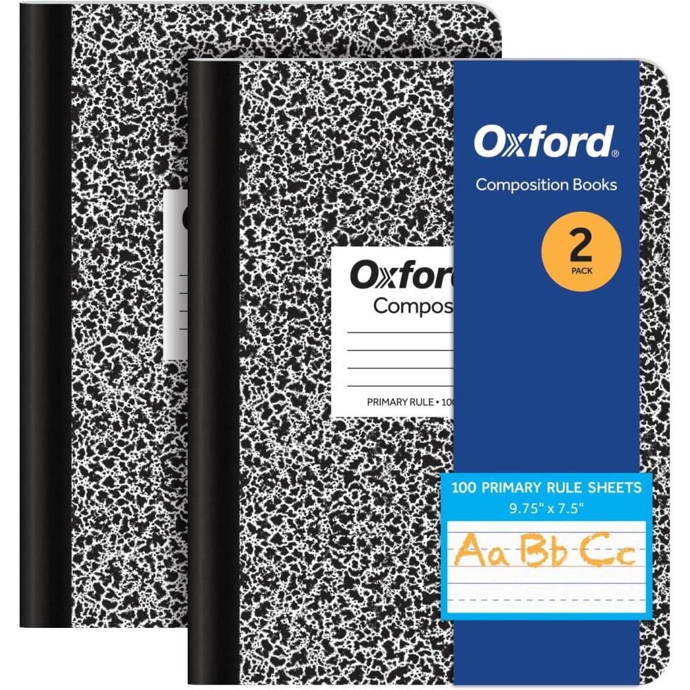 imageOxford Primary Ruled Composition Notebooks 934 x 712 Inches Writing Practice for Kids Grades K2 Black Covers 100 Sheets 2 Pack 1002521