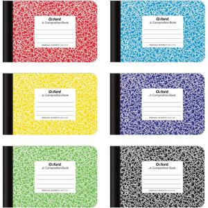 Oxford Jr. Composition Notebooks, Notebooks for School, School Supplies, Half Size, 4-7/8 x 7-1/2 Inches, Wide Ruled Paper, Kids Journal, 80 Sheets, Assorted Primary Covers, 6 Pack (63779)