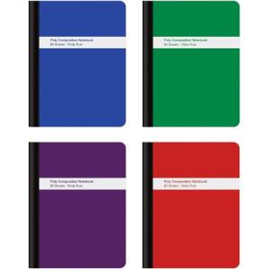Oxford Poly Composition Notebook 4 Count(Pack of 1), Wide Ruled Paper, 9-3/4 x 7-1/2 Inches, 80 Sheets, Assorted Colors: Blue, Green, Purple, Red (64959)(4 Count(Pack of 1))