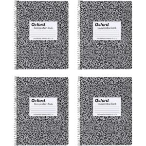 Oxford Spiral Composition Notebooks, 4 Pack, Wide Ruled Paper, 9-3/4 x 7-1/2 Inches, 80 Sheets, Black Marble Cover (64950)