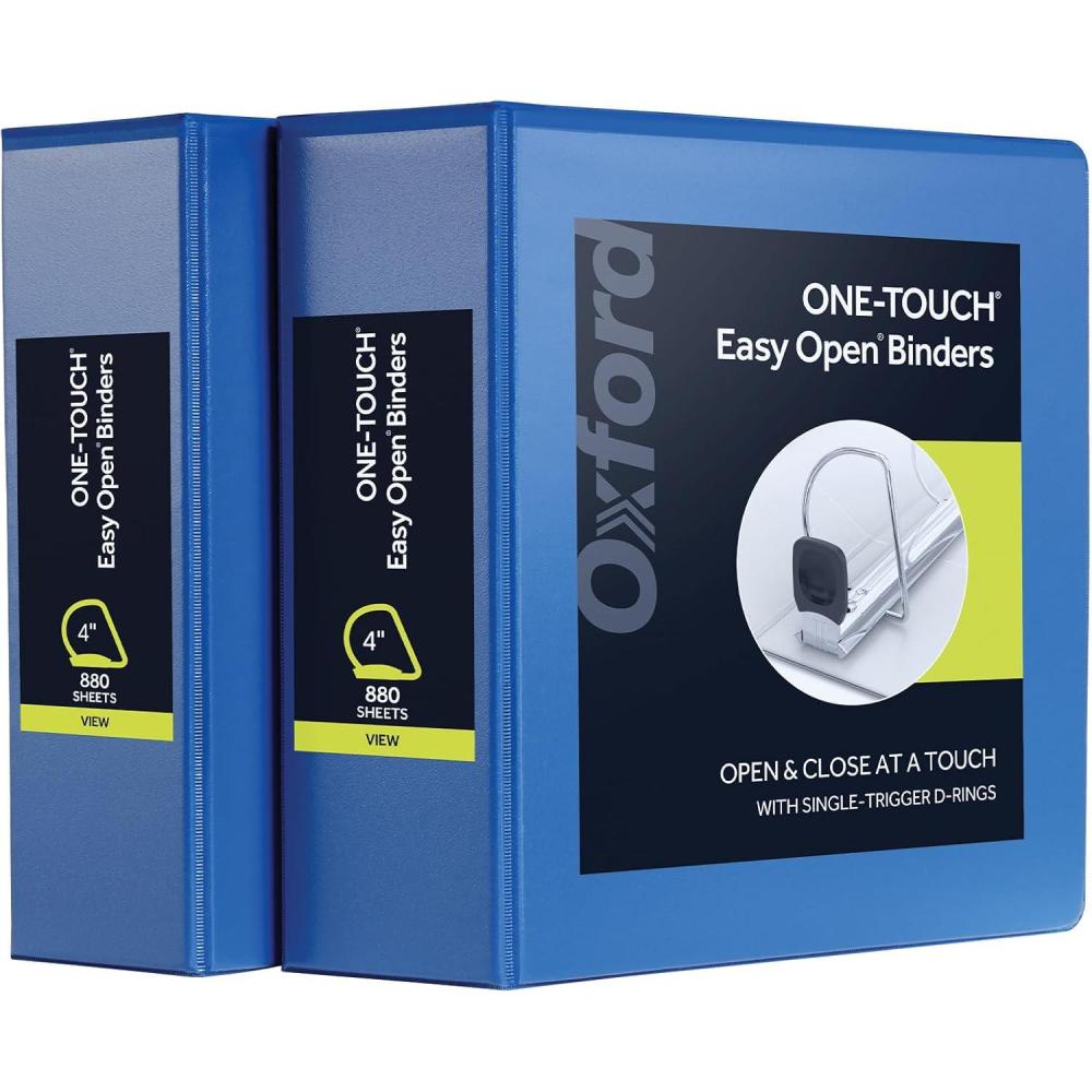 imageOxford 3 Ring Binders Durable Binders for School and Office 4 Inch ONETouch Easy Open D Rings View Binder Covers 4 Interior Pockets PVCFree Holds 880 Sheets Blue 2 Pack 79922