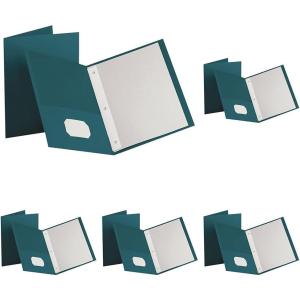 Oxford Two-Pocket Portfolios w/3-Tang Fasteners, Teal, Letter Size, 25 per Box, (57755EE)(Teal)
