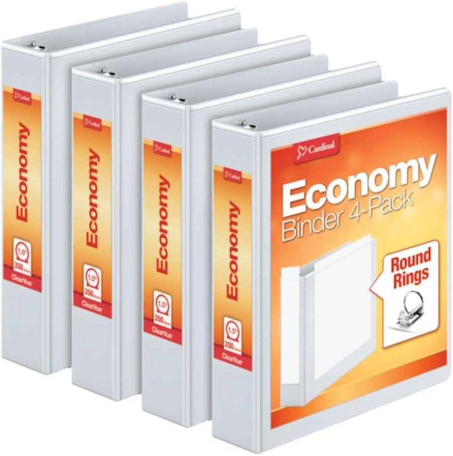imageCardinal Economy 3 Ring Binder 1 Inch Presentation View White Holds 225 Sheets Nonstick PVC Free 4 Pack of Binders 795103Inch