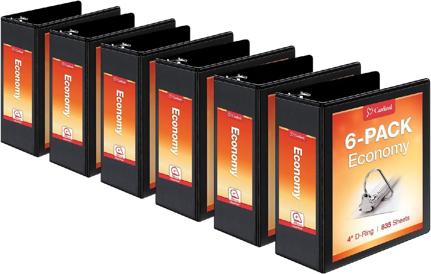 imageCardinal Economy 3Ring Binders 4quot SlantD Rings Holds 835 Sheets ClearVue Presentation View NonStick White Case of 6 90781Black