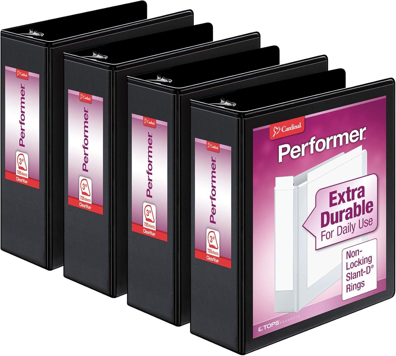 imageCardinal Economy 3Ring Binders 4quot SlantD Rings Holds 835 Sheets ClearVue Presentation View NonStick White Case of 6 90781Black