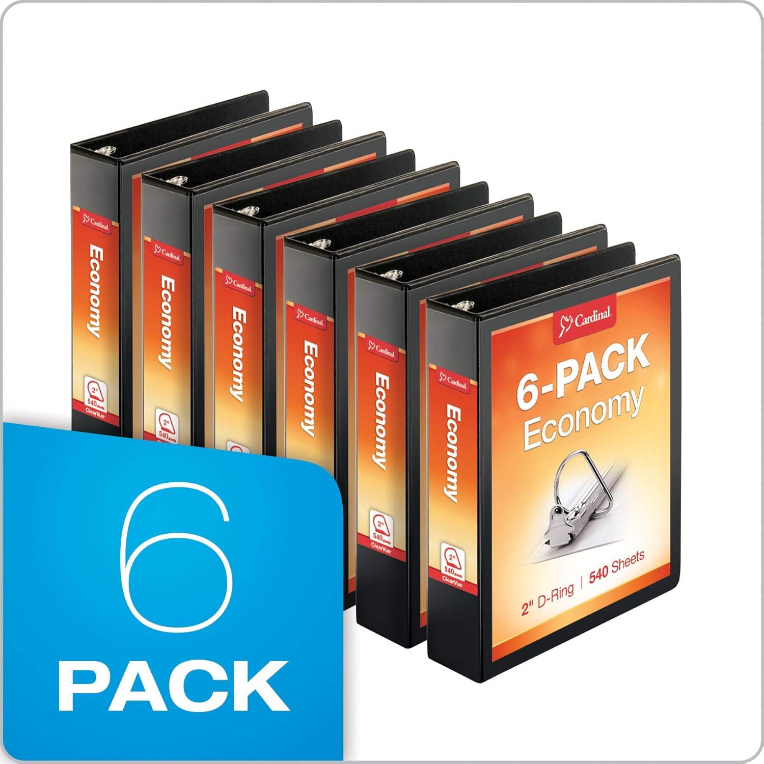 imageCardinal Economy 3Ring Binders 4quot SlantD Rings Holds 835 Sheets ClearVue Presentation View NonStick White Case of 6 90781Black