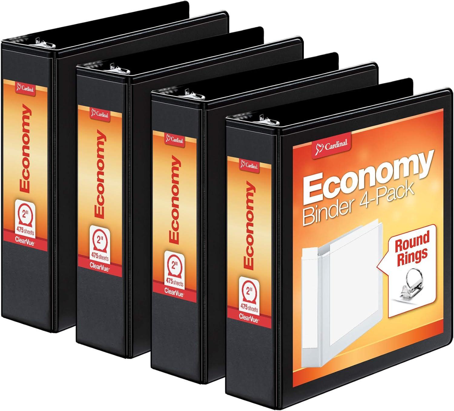 imageCardinal Economy 3Ring Binders 4quot SlantD Rings Holds 835 Sheets ClearVue Presentation View NonStick White Case of 6 90781Black