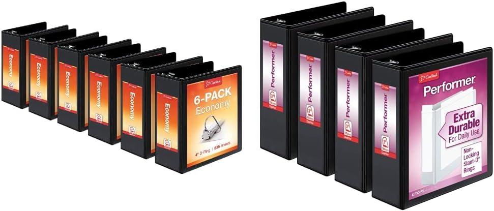 imageCardinal Economy 3Ring Binders 4quot SlantD Rings Holds 835 Sheets ClearVue Presentation View NonStick White Case of 6 90781Black