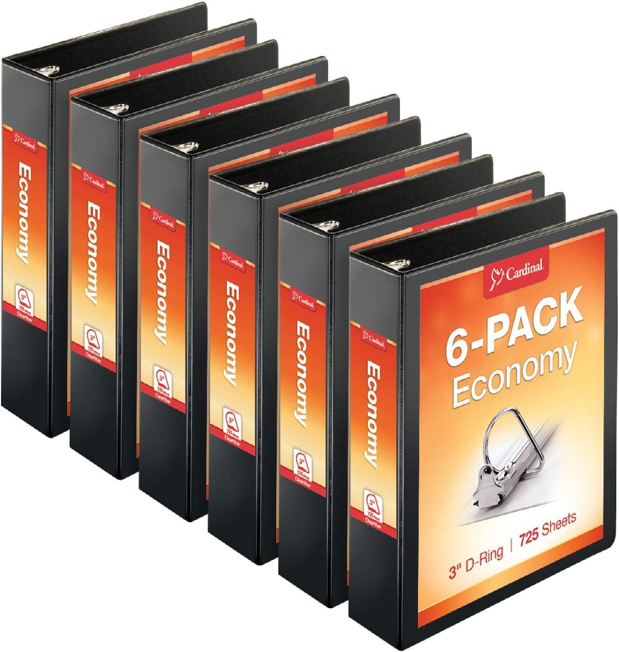 imageCardinal Economy 3Ring Binders 4quot SlantD Rings Holds 835 Sheets ClearVue Presentation View NonStick White Case of 6 90781Black