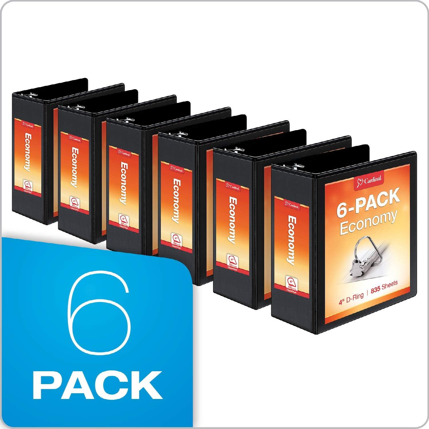 imageCardinal Economy 3Ring Binders 4quot SlantD Rings Holds 835 Sheets ClearVue Presentation View NonStick White Case of 6 90781Black