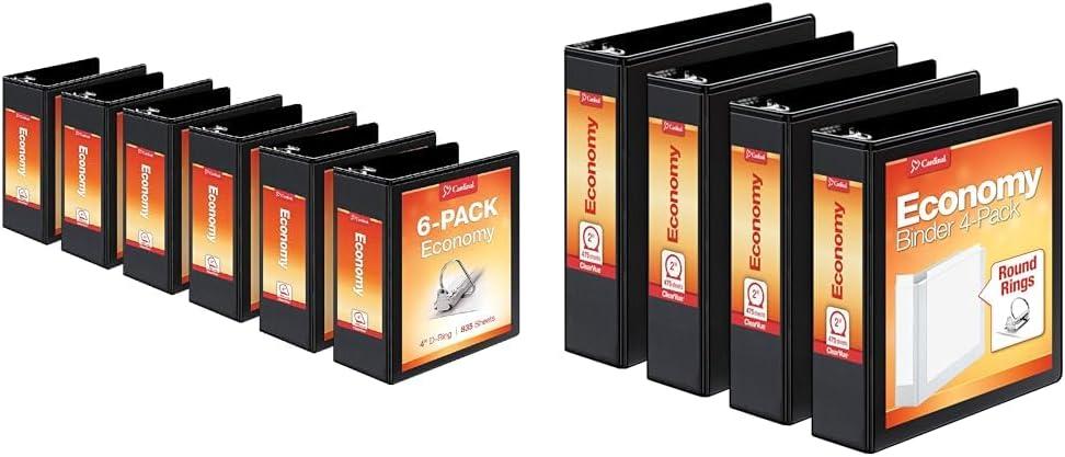 imageCardinal Economy 3Ring Binders 4quot SlantD Rings Holds 835 Sheets ClearVue Presentation View NonStick White Case of 6 90781Black
