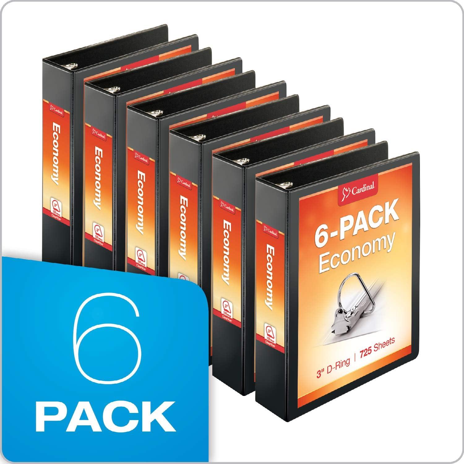 imageCardinal Economy 3Ring Binders 4quot SlantD Rings Holds 835 Sheets ClearVue Presentation View NonStick White Case of 6 90781Black