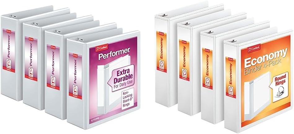 imageCardinal Performer 3Ring Binders 3quot NonLocking SlantD Rings 725Sheet Capacity ClearVue Presentation NonStick PVCFree White 4Pack 27600White