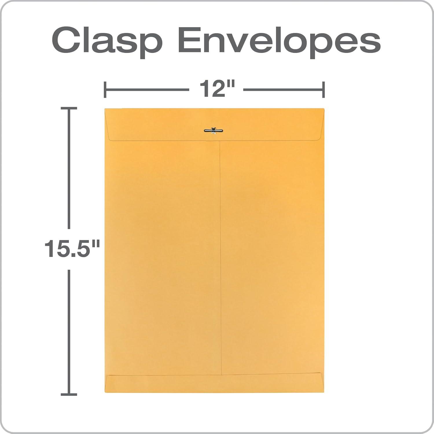 imageQuality Park 12 x 1512 Clasp Envelopes Clasp and Gummed Closures for Oversized Papers Drawings or Posters 32 lb Kraft Paper 100Box QUA3781012 x 155