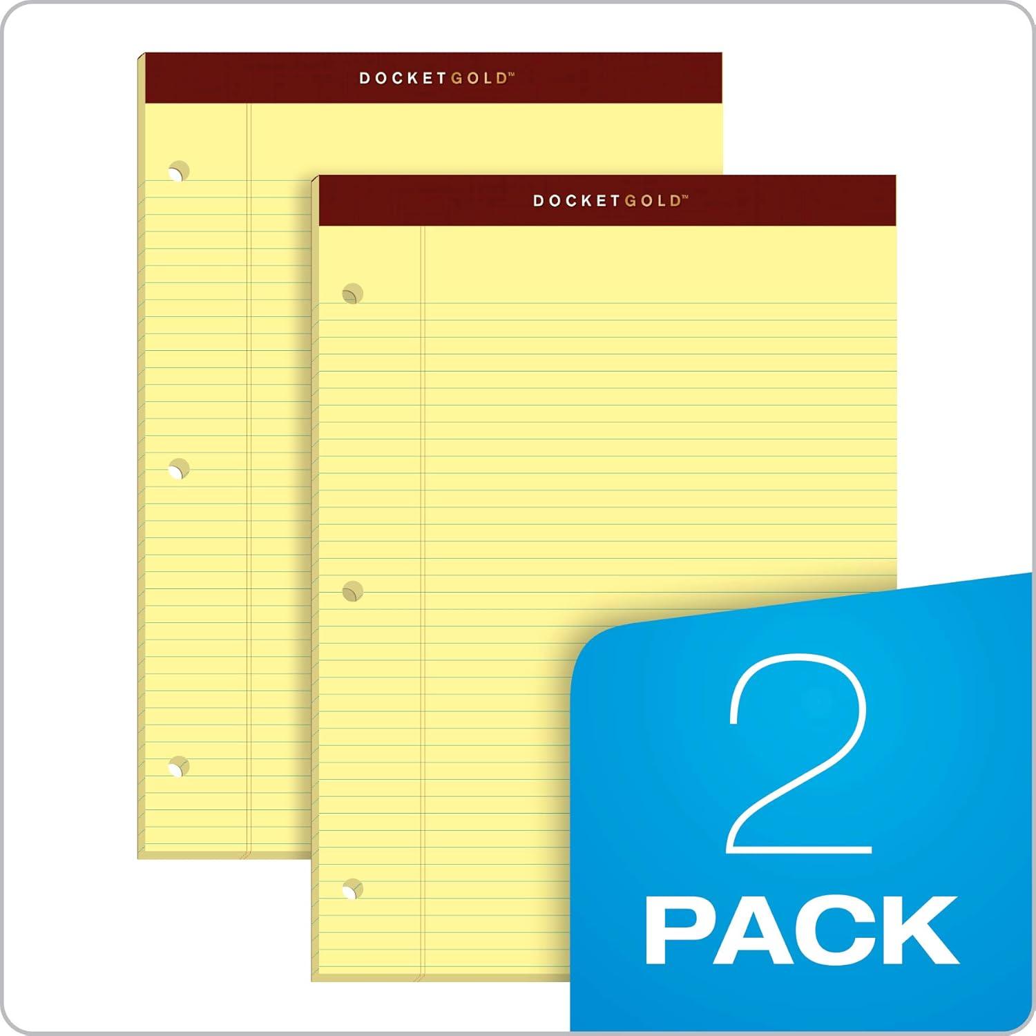imageTOPS Docket Gold Writing Pads 812quot x 1134quot Narrow Rule Canary Paper 3Hole Punched 100 Sheets 2 Pack 99716812 x 1134
