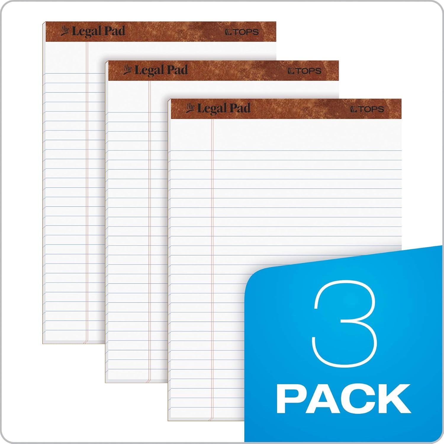 imageTOPS The Legal Pad 812 x 1134 Inches Perforated White LegalWide Rule 50 Sheets per Writing Pad 3 Pads per Pack 7533785 x 1175 Pack of 6