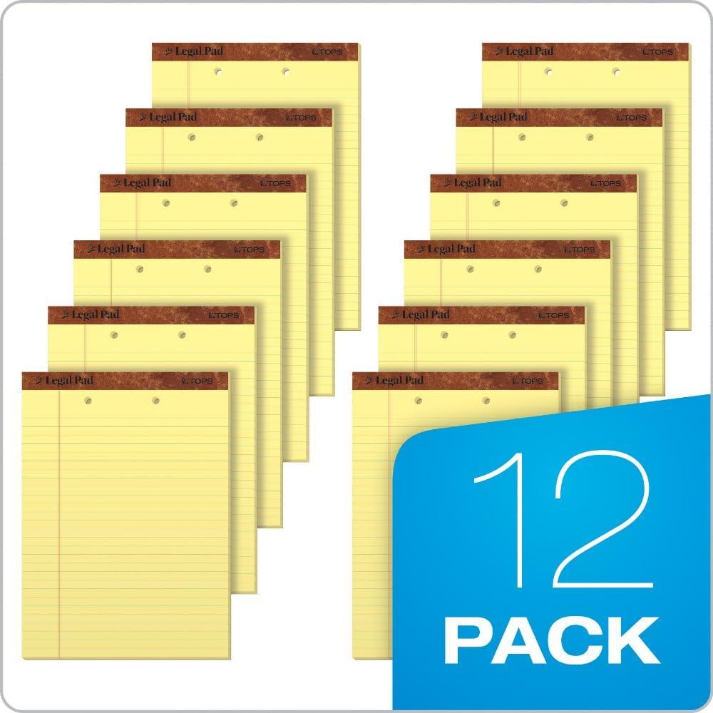 imageTOPS The Legal Pad Writing Pads 812quot x 1134quot Canary Paper Legal Rule 50 Sheets 12 Pack 75318 12 x 11 34 Pack of 6