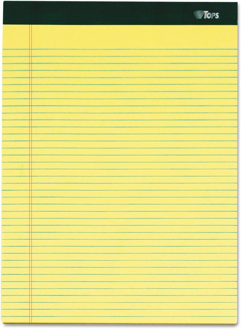 imageTops Docket Writing Pads with 100 Sheets ExtraStrong Back 812quot x 1134quot Perforated Canary Law Rule 100 Sheets 6 Pack 633968 12 x 11 34