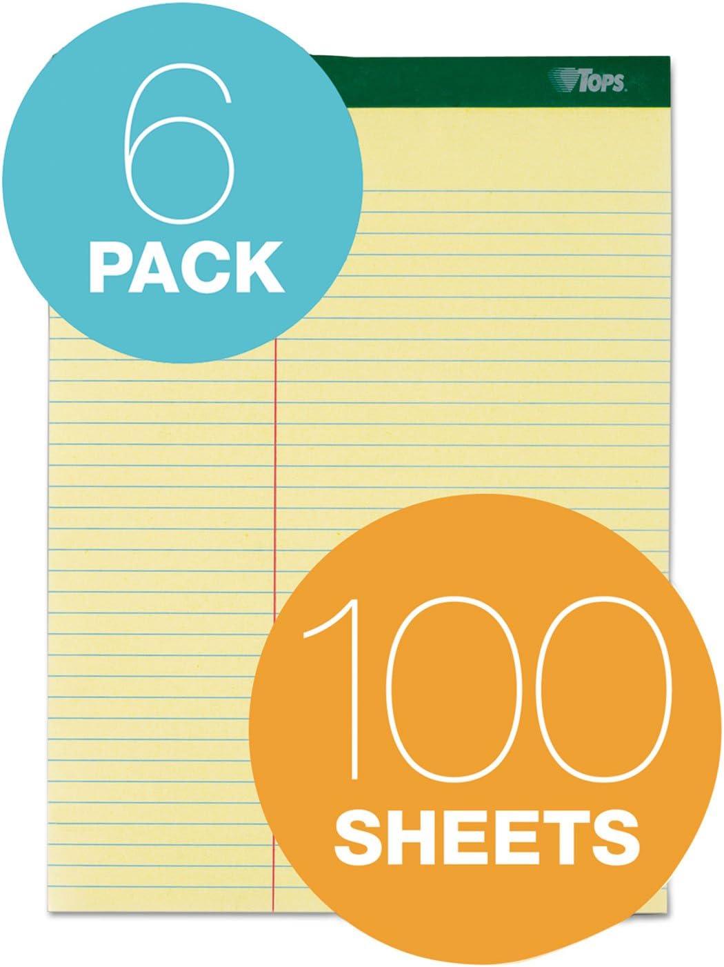 imageTops Docket Writing Pads with 100 Sheets ExtraStrong Back 812quot x 1134quot Perforated Canary Law Rule 100 Sheets 6 Pack 633968 12 x 11 34