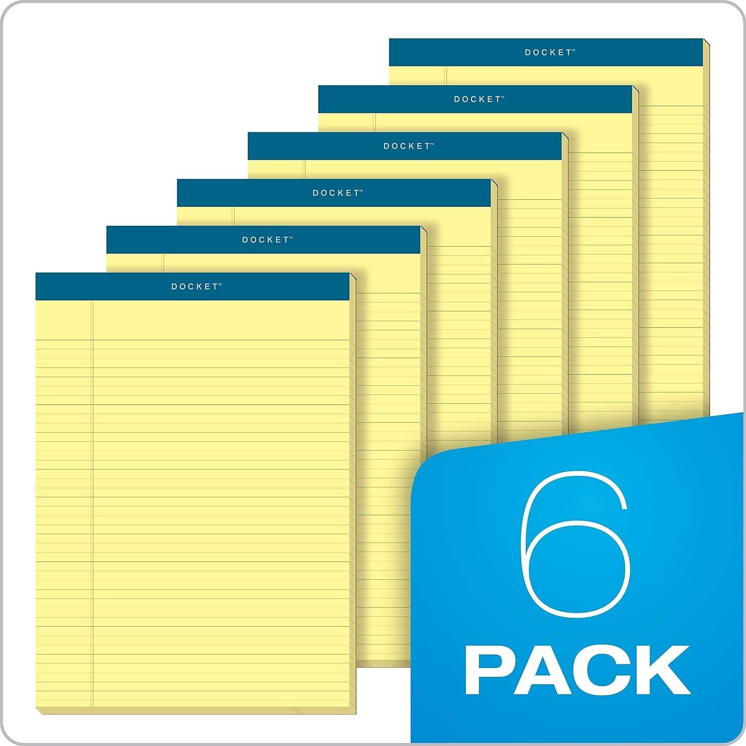 imageTops Docket Writing Pads with 100 Sheets ExtraStrong Back 812quot x 1134quot Perforated Canary Law Rule 100 Sheets 6 Pack 633968 12 x 11 34