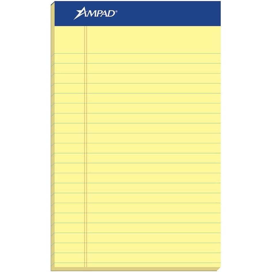imageAmpad Perforated Pad Size 5 x 8 Canary Yellow Paper Jr Legal 50 Sheets Per Pad 12 Pack 20264