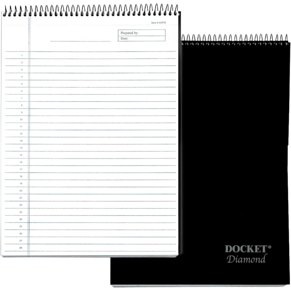 imageTOPS Docket Diamond Premium Stationery Wirebound Tablet 85 x 1175 Inches 60 Sheets Legal Ruled Natural White 63978 Black60