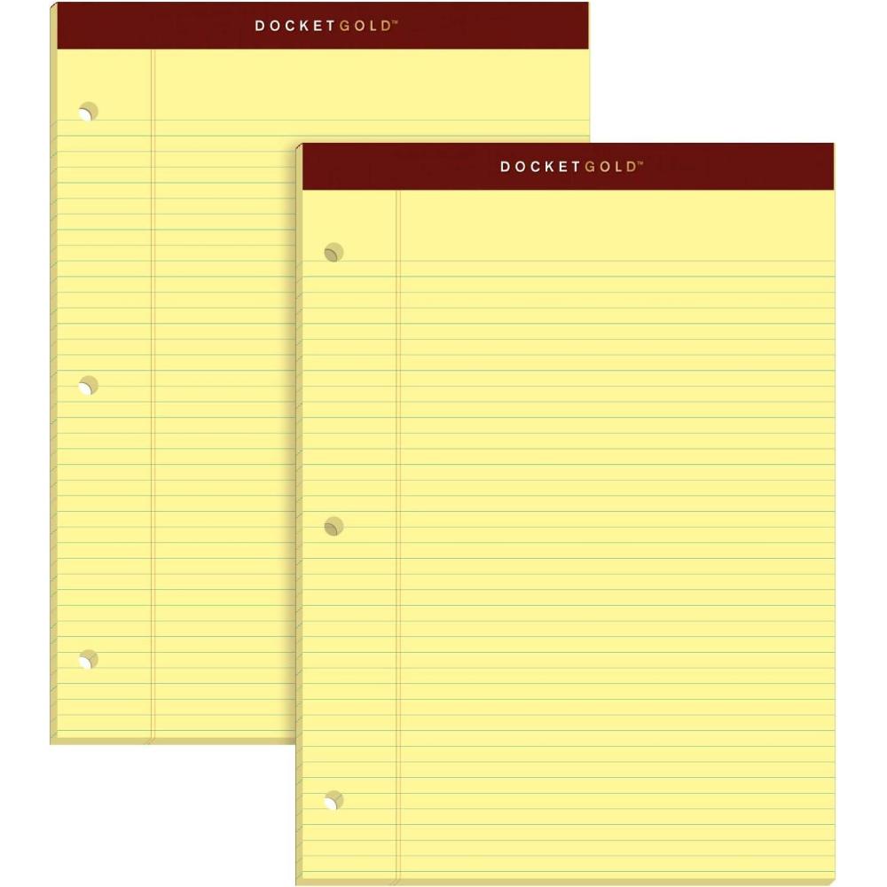 imageTOPS Docket Gold Writing Pads 812quot x 1134quot Narrow Rule Canary Paper 3Hole Punched 100 Sheets 2 Pack 99716812 x 1134