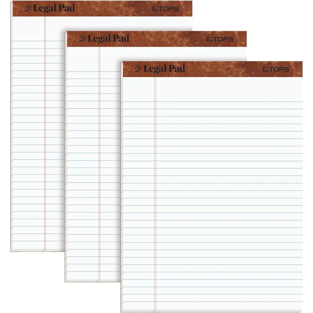 imageTOPS The Legal Pad 812 x 1134 Inches Perforated White LegalWide Rule 50 Sheets per Writing Pad 3 Pads per Pack 7533785 x 1175 Pack of 6