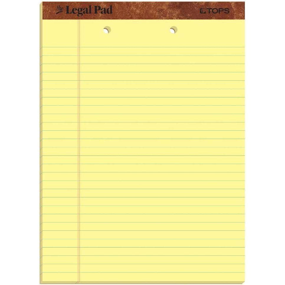 imageTOPS The Legal Pad Writing Pads 812quot x 1134quot Canary Paper Legal Rule 50 Sheets 12 Pack 75318 12 x 11 34 Pack of 6