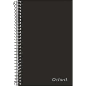 Oxford Poly Spiral Notebook, 2-Subject for School, College Ruled Paper, 100 Sheets, 6 x 9.5 Inches, 2 Double Pocket Dividers, Black Cover (1002544)