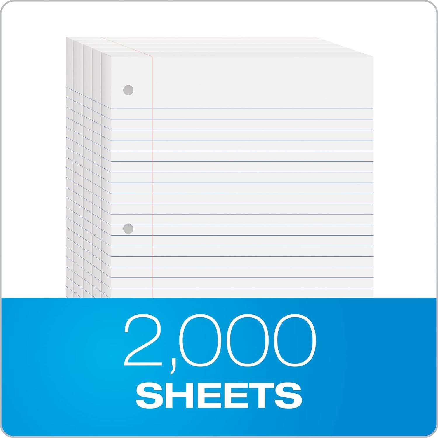 imageOxford Loose Leaf Paper Filler Paper Notebook Paper 8quot x 1012quot Wide Rule 3Hole Punched 2000 Sheets for 3 Ring Binders 4 Packs of 500 White 62379