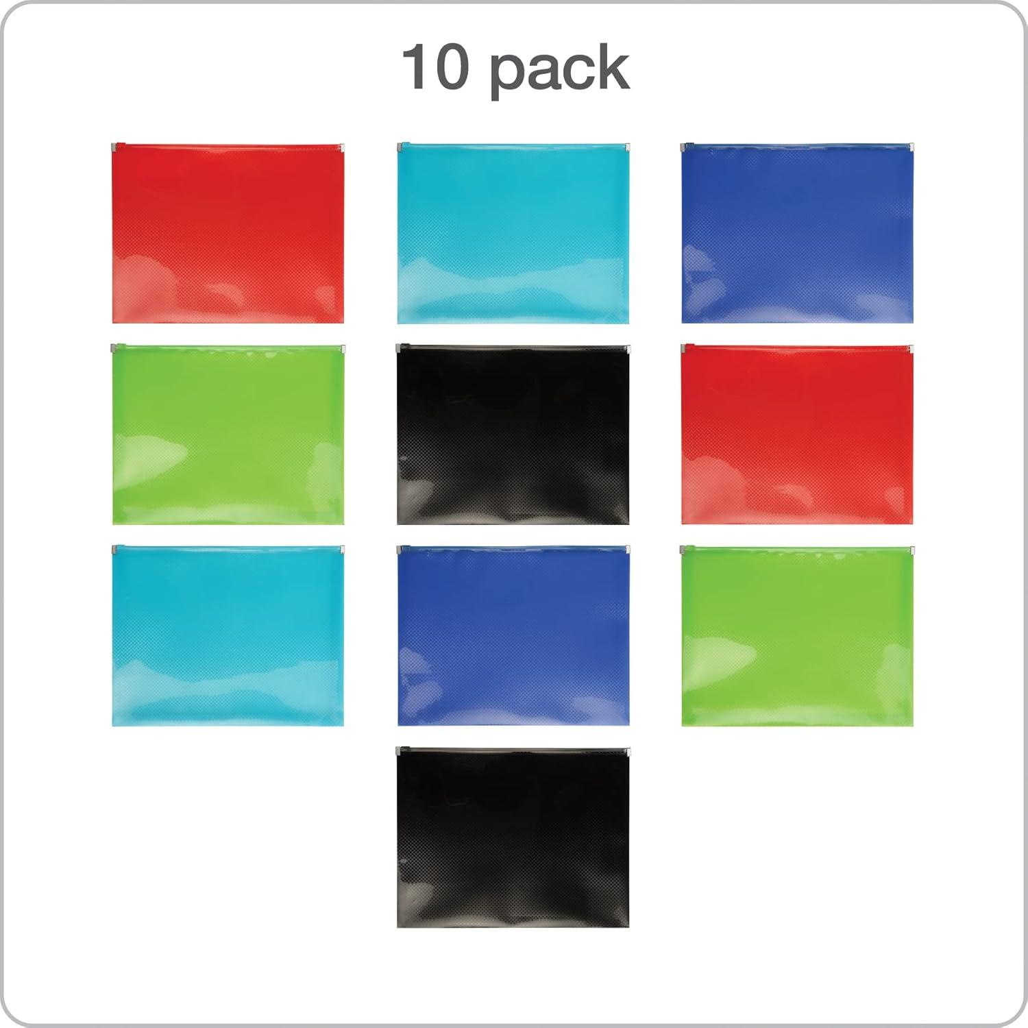 imageOxford Plastic Zip Envelopes Expanding Poly Zipper File for A4 or Letter Size Sheets 114 Inch Expansion 5 Translucent Colors 10 Pack 52014
