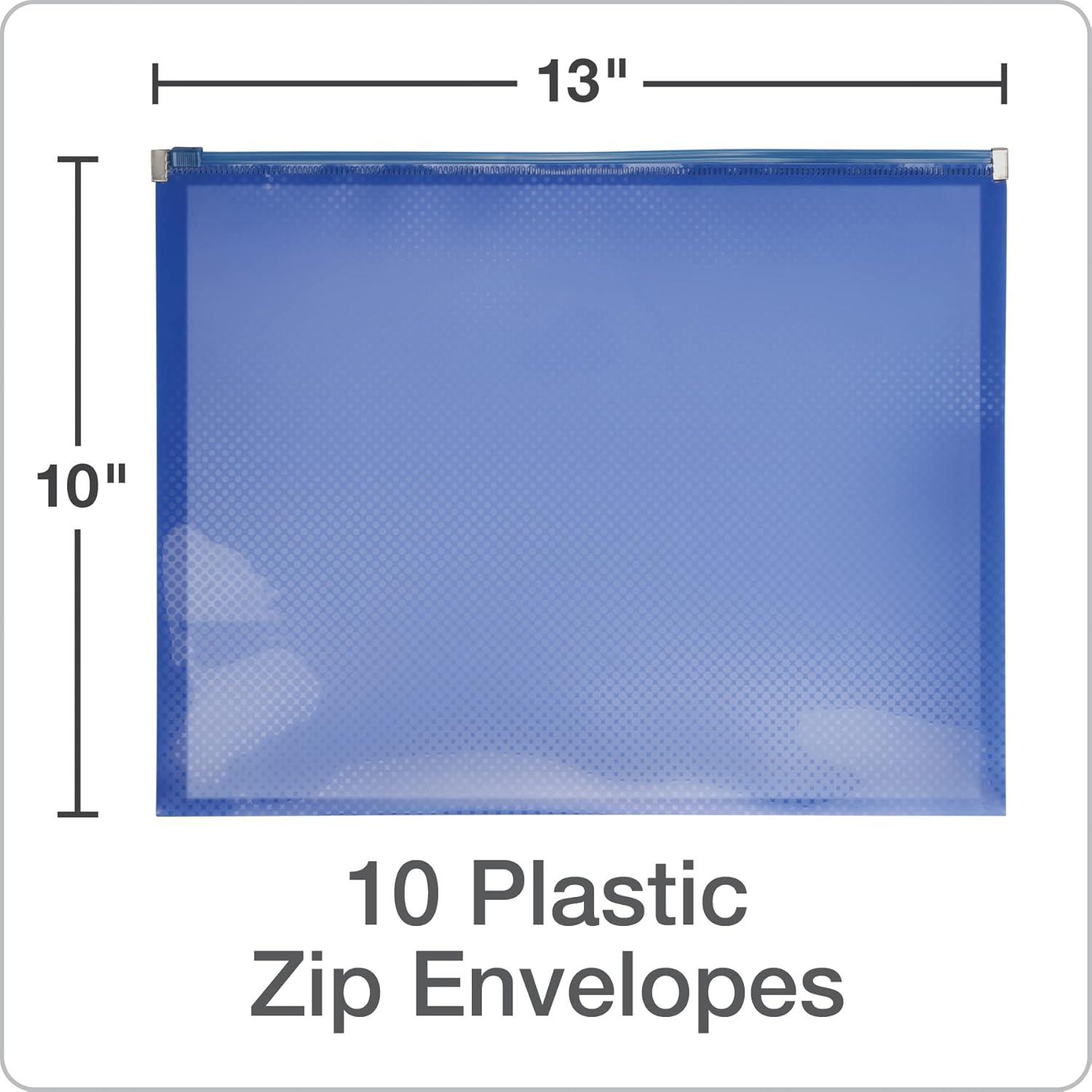imageOxford Plastic Zip Envelopes Expanding Poly Zipper File for A4 or Letter Size Sheets 114 Inch Expansion 5 Translucent Colors 10 Pack 52014