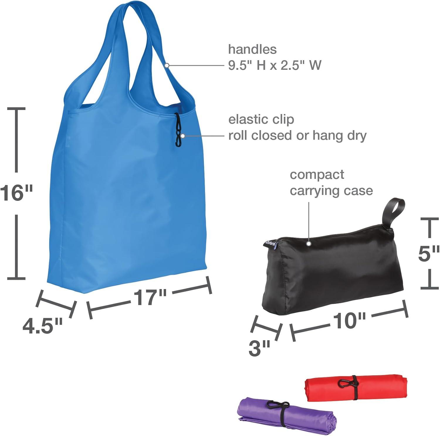 imageOxford Reusable Grocery Bags 10 Pack Machine Washable Large 16quot x 17quot Usable Bag Space Assorted Colors 30002