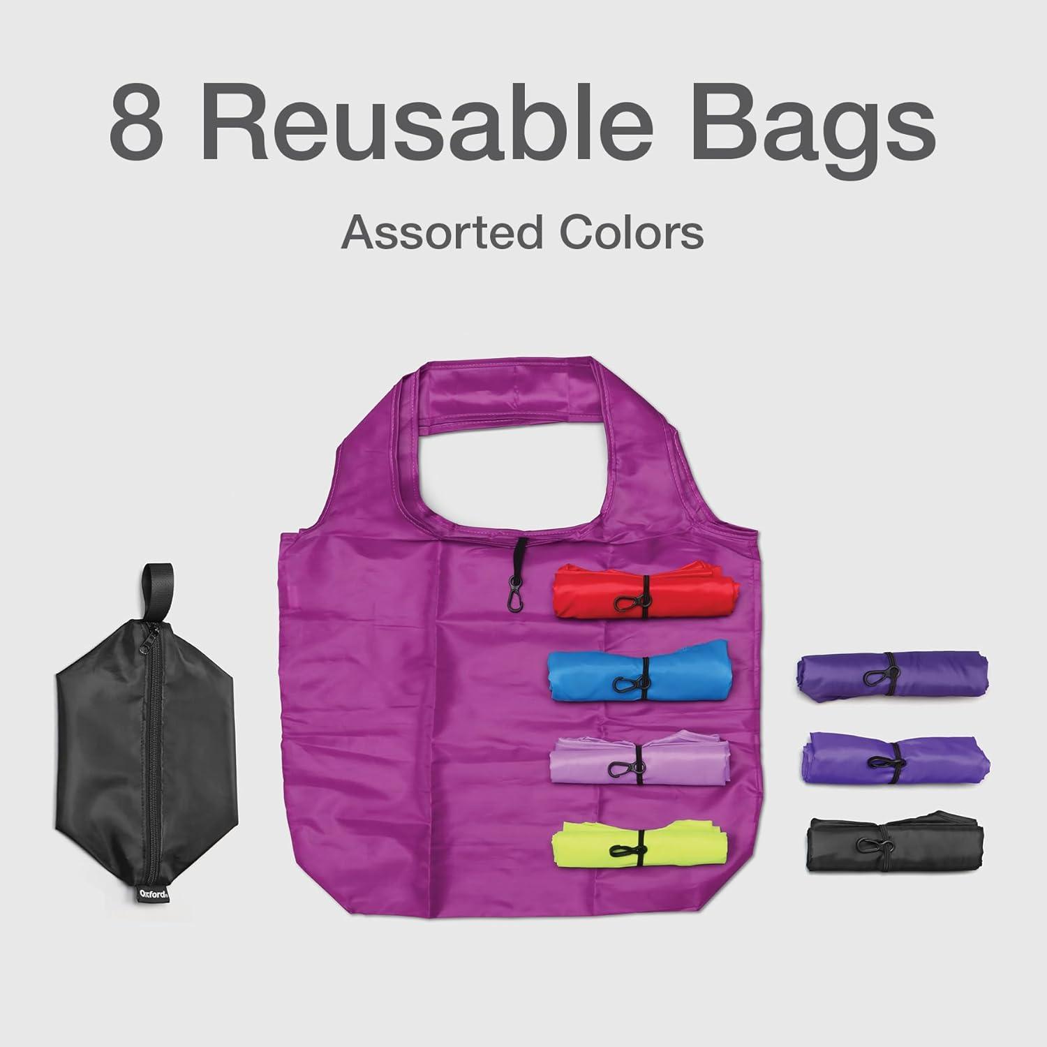 imageOxford Reusable Grocery Bags 10 Pack Machine Washable Large 16quot x 17quot Usable Bag Space Assorted Colors 30002
