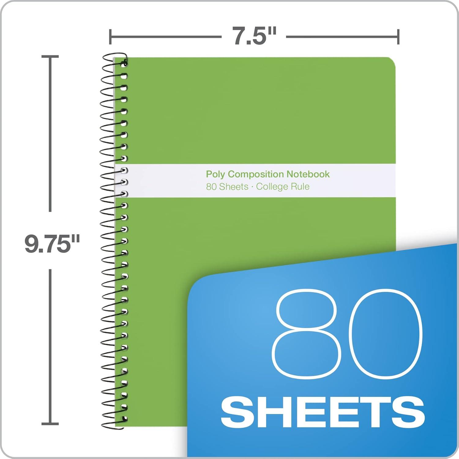 imageOxford Spiral Composition Notebooks 4 Pack Poly Covers College Ruled Paper 934 x 712 Inches 80 Sheets Assorted Primary Color Covers 64949College Ruled